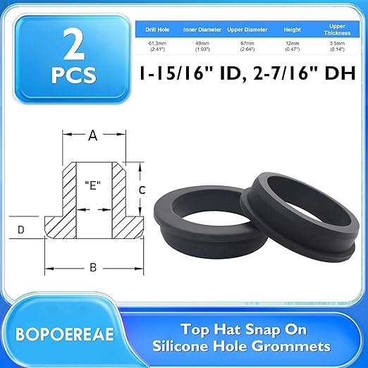 BOPOREAE 2 Pcs 2-7/16" Drill Hole, 1-15/16" ID Silicone Rubber Grommets for Wiring, Large Top Hat Grommets for Tube Cable, Waterproof L-Shape O-Ring Seal Hose Gasket in Hydroponic Irrigation System