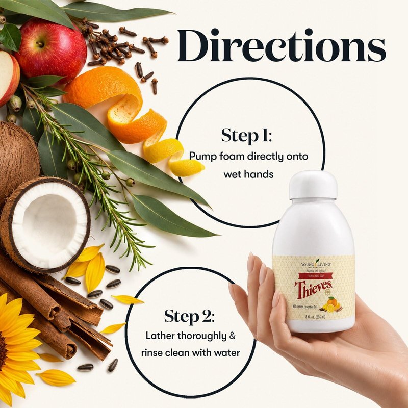 Thieves Foaming Hand Soap with Aloe & Ginkgo Biloba | Gentle, Plant-Based Formula for Moisturizing & Thorough Cleaning | Infused with Young Living's Thieves Premium Essential Oil Blend for Soft Skin