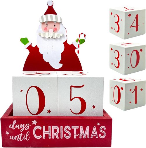 Christmas Countdown Blocks - Santa Claus Advent Calendar | Rustic Wooden Holiday Décor for Home