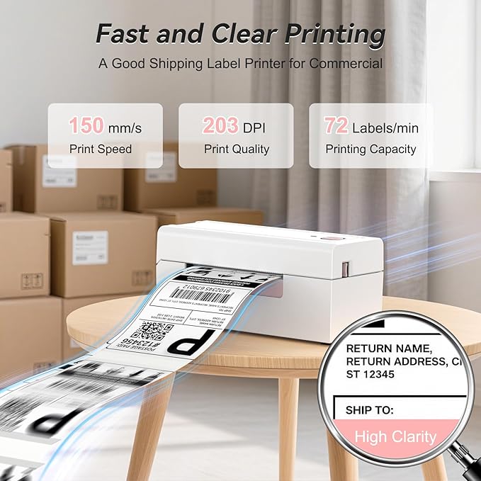 Hoorola Bluetooth Thermal Label Printer, Wireless 4x6 Shipping Label Printer for Small Business & Shipping Packages, Support iPhone, Android, Windows, macOS, Work for Amazon, Shopify, Etsy, USPS