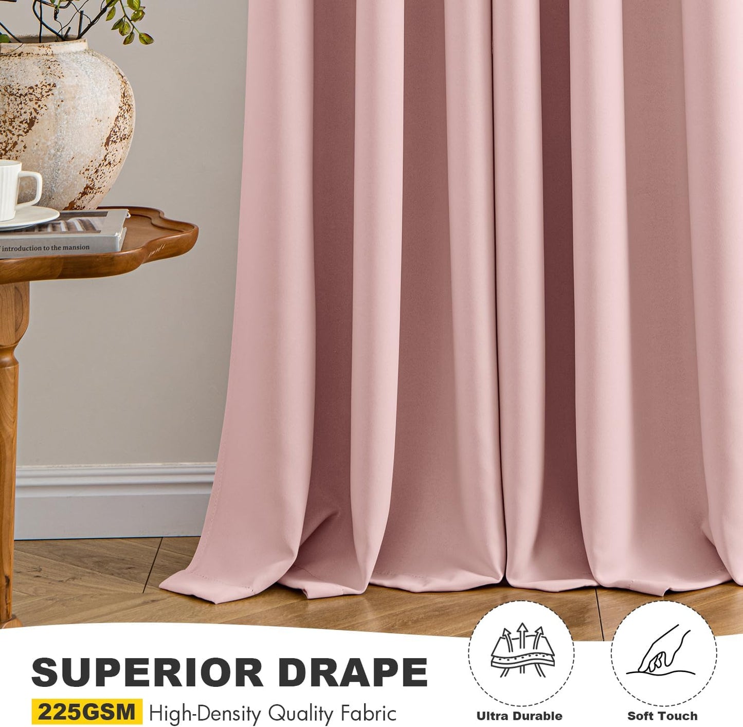 MIULEE Baby Pink Blackout Curtains - Thermal Insulated Room Darkening Drapes | 40 x 48 Inches, 2 Panels