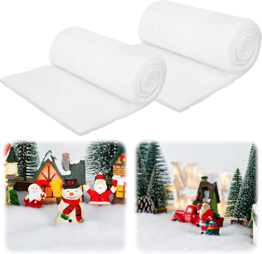 QZYL Snow Blankets - 2 PCS Thick 3×8 FT Artificial Fake Snow for Christmas Village Display & Winter Decor