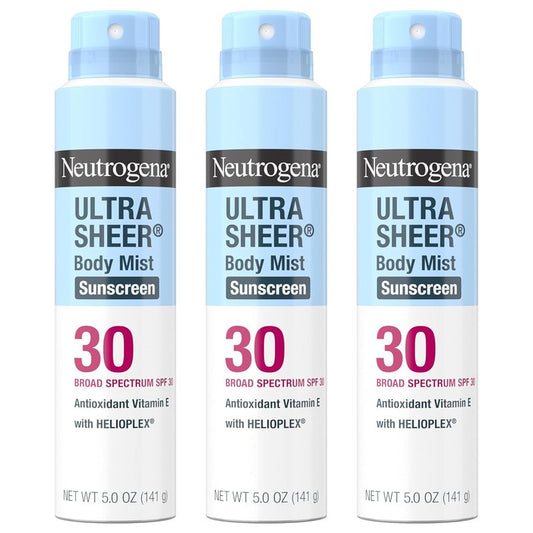 Neutrogena Ultra Sheer Sunscreen Spray SPF 30 - Lightweight, Non-Greasy UVA/UVB Protection | 5 oz, Pack of 3