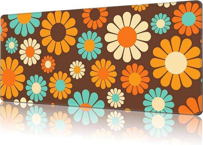 NIYLYNSYN Mouse Pad Large Retro Flower Non-Slip Game Desk Mat with Stitched Edge Laptop Keyboard Desk Pad for Work Home Gaming (35.4 x 15.7 Inches)