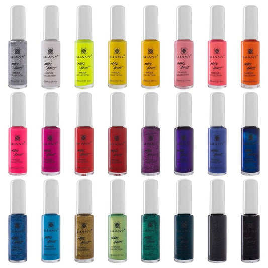 SHANY Nail Art Set Nail Polish - Glitter, Metallic, Pearls, Neon and Matte Nail Lacquer NailArt Drawing Decoration Set With Built-in Thin Nails Brush - 24 Famous Colors Nail Varnish Bulk