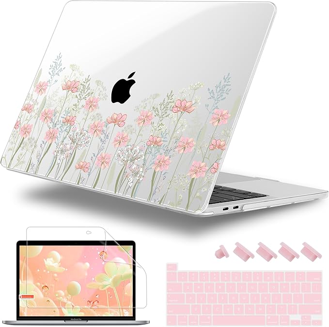Lepeoac Case for MacBook Pro 13 inch Case M2 2022-2016 A2338 M1 A2251 A2289 A2159 A1989 A1708 A1706, Plastic Hard Shell + Keyboard Cover + Dust Plug, Floral C322