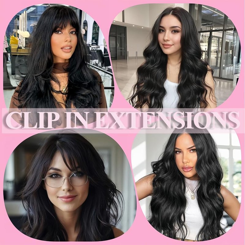 Clip In Hair Extensions - 18 Inch Invisible Seamless Real Human Hair | 1B Natural Black, 95g Double Weft