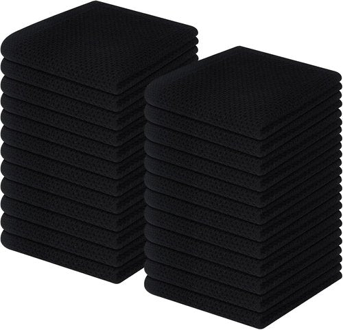 Homaxy Kitchen Dish Cloths - 100% Cotton Waffle Weave, Ultra Soft & Absorbent | 12x12 Inches, 24-Pack, Black