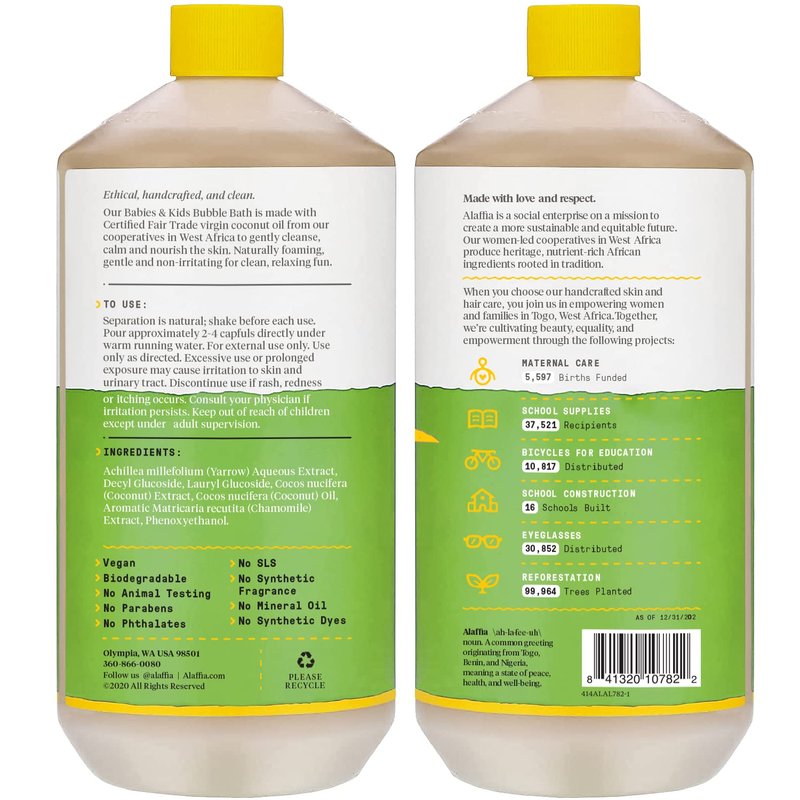 Alaffia Bubble Bath for Babies & Kids, Coconut Chamomile 2-Pack – Long-Lasting, Moisture-Rich Bubbles with Coconut Oil, 32 Fl Oz Ea