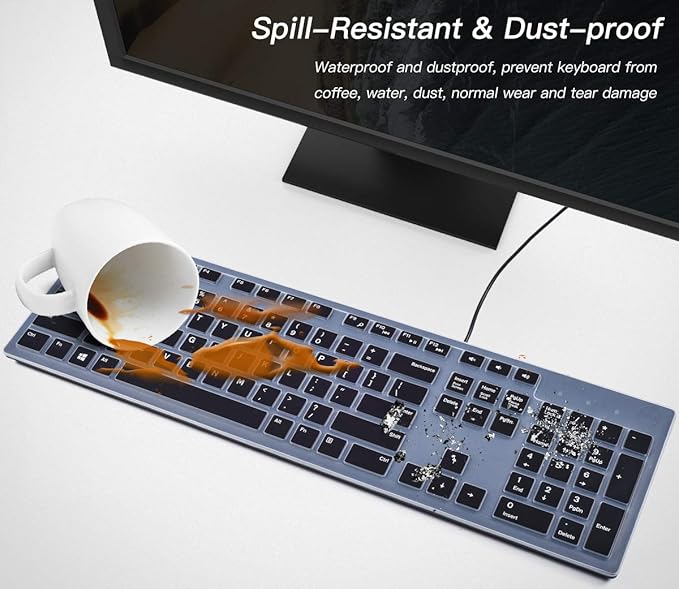 Keyboard Cover for DELL KB216 KB216b KB216t KB216d KB216p Wired & KM636 & Dell Optiplex 5250 3050 3240 5460 7450 705, Dell Inspiron 24" 27" 7700/7790/3475/3670/3477 All-in one Desktop Keyboard -Black