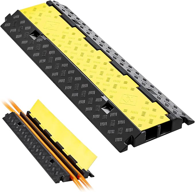 VEVOR Cable Protector Ramp, 2 Channel Heavy Duty 39.37'' Rubber Cord Hose Wire Cover, 2.2''W x 2''H Large Channel Size, Traffic Speed Bump with Flip-Open Top Cover, for Indoor Outdoor Use