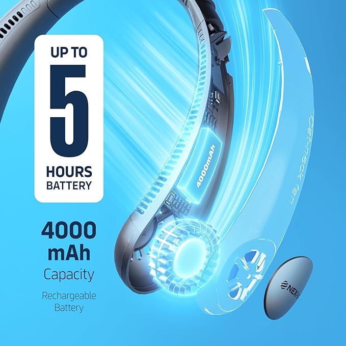 NEXAIR Portable Neck Fan Hands Free Cooling Lightweight Bladeless Neck Fan, 3 Speeds, 2400mAh Battery, 5H Runtime Green