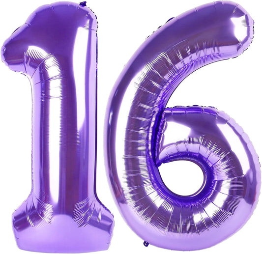 Numbers Balloons - 40 Inch Purple Foil Balloons for Sweet 16 Birthday & Wedding Decor