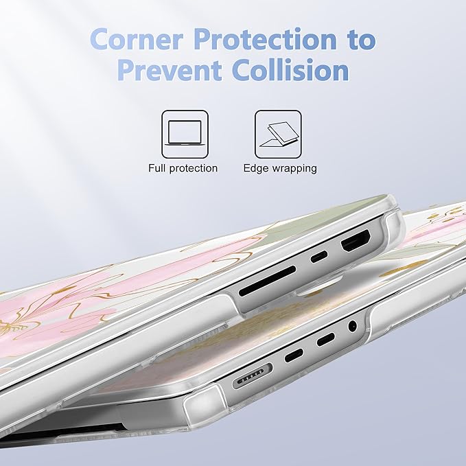 Lepeoac for MacBook Pro 16 inch Case M1 M2 M3 M4 M5 Pro/Max with Liquid Retina XDR, Release 2021-2025 2026 A3429 A3428, Hard Shell Case with Screen Protector & Keyboard Cover, Gold Blossom Flowers