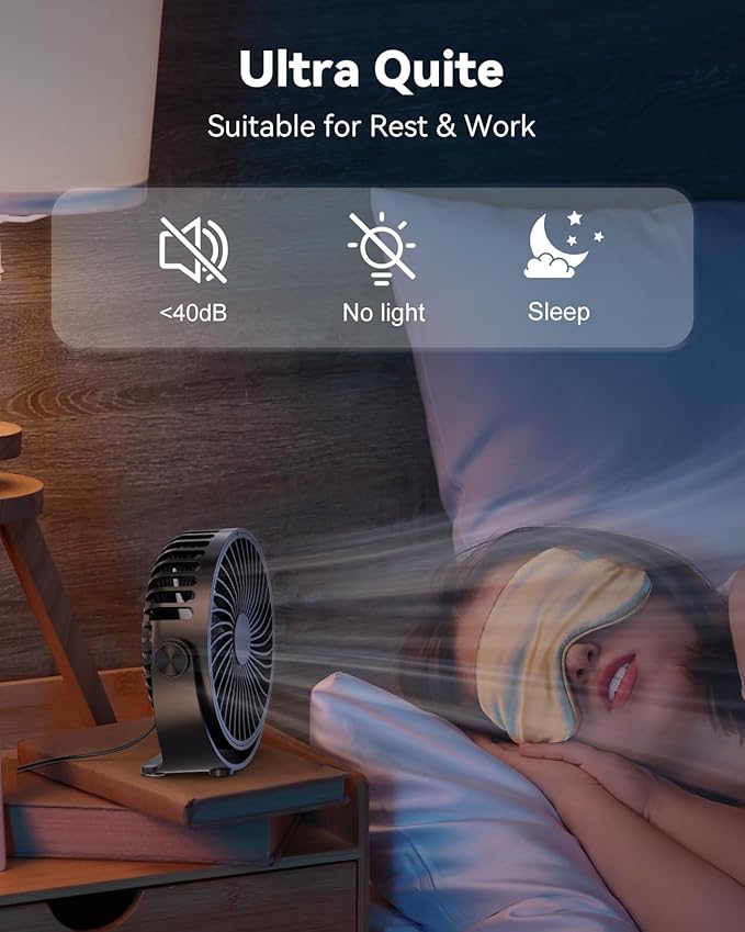 Edvision USB Desk Fan, 5 Inch Mini Portable, 3 Speeds Strong Airflow Personal Desktop, Detachable Cooling Fan 360° Rotation Quiet Small Fan for Desk Home Office Travel Car, Black, 5ft Cable