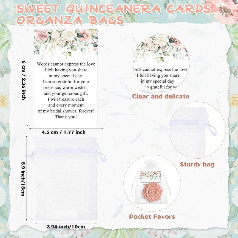 Bridal Shower Party Favors - 30 Sets Rose Compact Mirrors with Thank You Cards & Organza Bags | Pink Champagne
