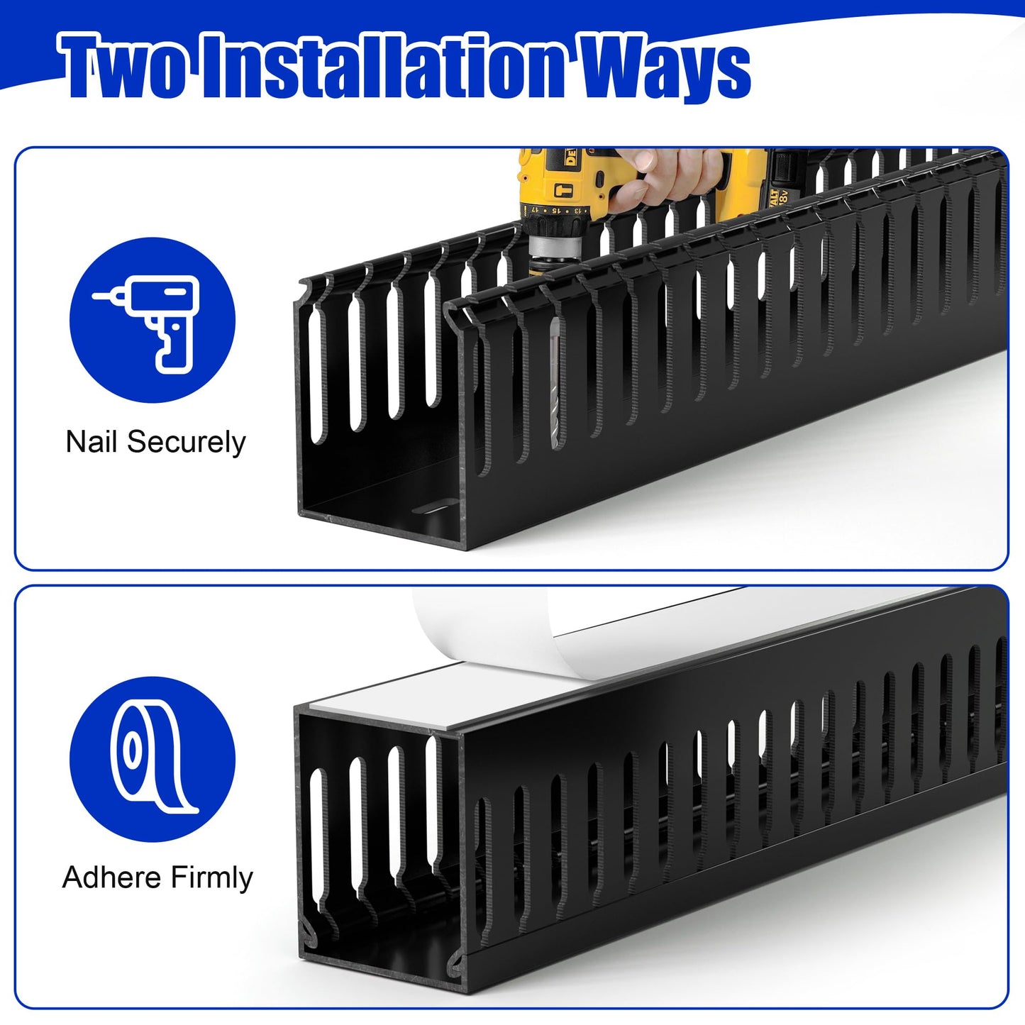 ZhiYo 2 x 2in Professional Server Rack Cable Management Raceway, 99in (6X L16.5in) Cable Raceway Kit, Electrically Safe PVC Open Slot Wire Raceway for Under Desk/Computer/Network Cords, Black