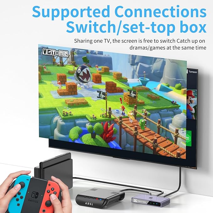 HD Switch 4K120Hz 8K60Hz – 2-in-1-out HD 2.1 Switch Box, Port Expander, Selector (with Remote Control), Supports 3D/HDR/HDCP 2.3, Compatible with PS5/4/3, Xbox, Switch, DVD Players, TVs and Computers