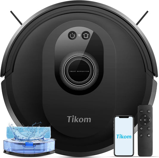 Tikom Robot Vacuum & Mop Combo - 5000Pa Powerful Cleaner with 150 Min Runtime | App & Remote Control for Hard Floors & Carpets