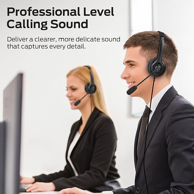 Monster Voicelink 100 Wired Headset, Wired Headphones with Noise Cancelling Microphone for PC Laptop, USB Connection Plug and Play, Computer Headset Use for Online Meeting, Work Call Center