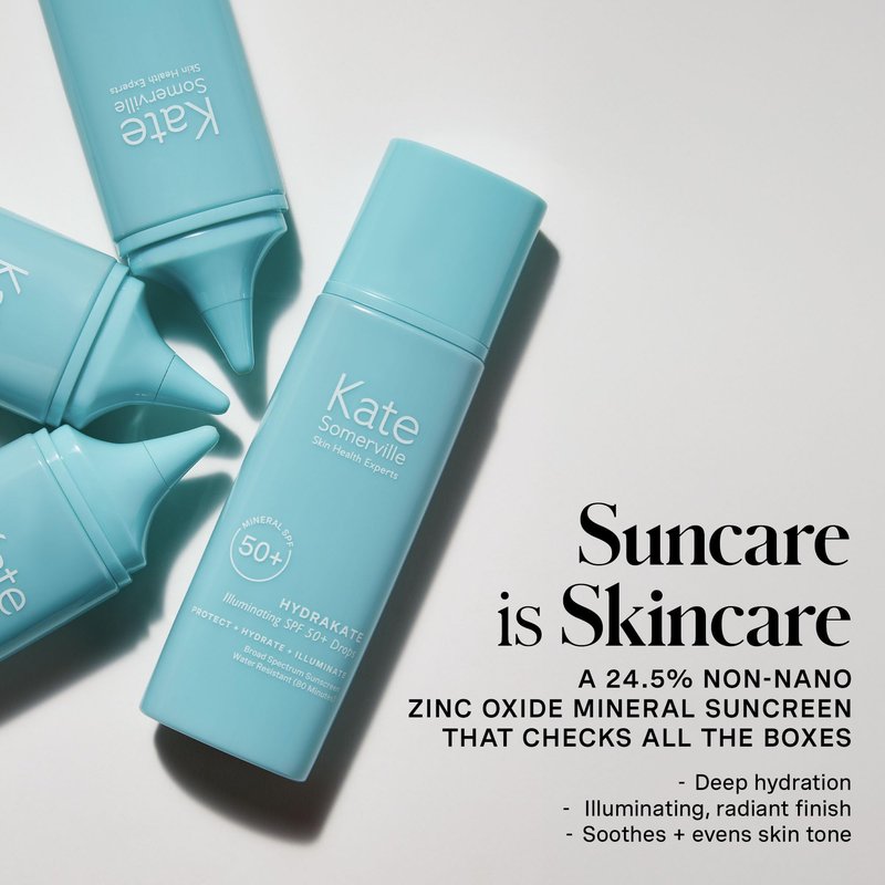 Kate Somerville HydraKate Illuminating Sunscreen Drops – Tinted SPF 50+ Mineral Sunscreen with Zinc Oxide, Moisturizing & Anti-Aging Sun Protection, 2 x 1.7 Fl Oz