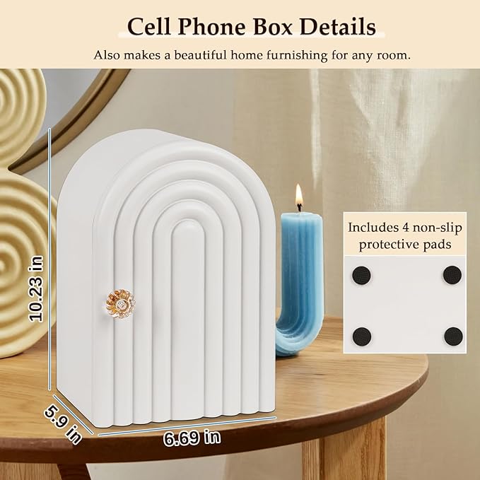 Lzttyee Phone Box for Family Time, Bamboo Cell Phone Jail, 3 Sections Hold 6 Phones, with Charging Holes, Phone Holder Self-Discipline Box, Help Kids Adults Focus Back, Mobile Phone Addiction (White)