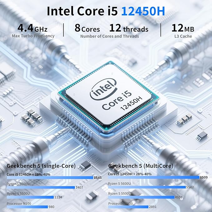 EGSMTPC Mini Desktop Computer, Intel Core i5-12450H (Up to 4.40GHz), 16GB DDR4 RAM, 512GB M.2 SSD, Mini PC Supports Triple 4K Display, USB 3.2, Wi-Fi 6, BT 5.2, RJ45 2.5G