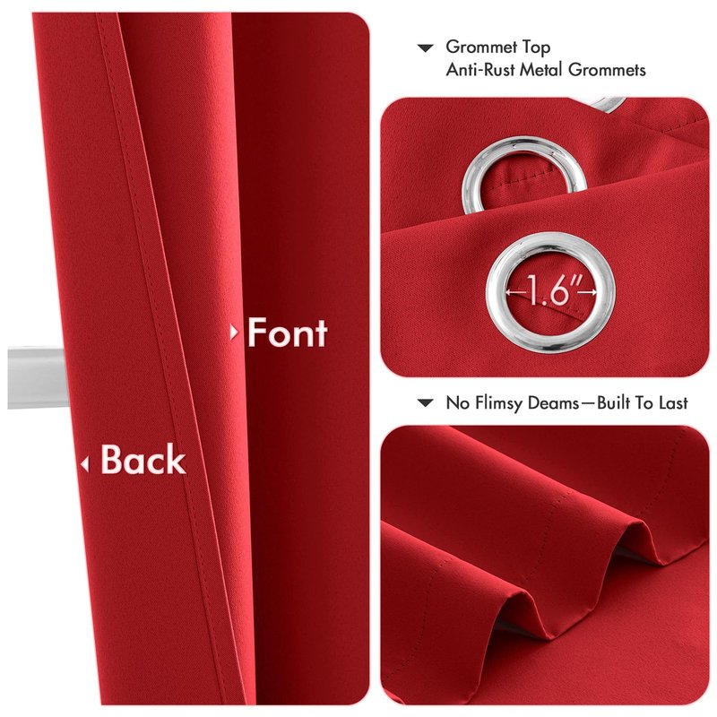 MIULEE Christmas Red Blackout Curtains for Bedroom Living Room 45 Inches Long 2 Panels, Thermal Insulated Room Darkening Drapes Solid Grommet Top Light Blocking Window Treatments 40x45 Inch
