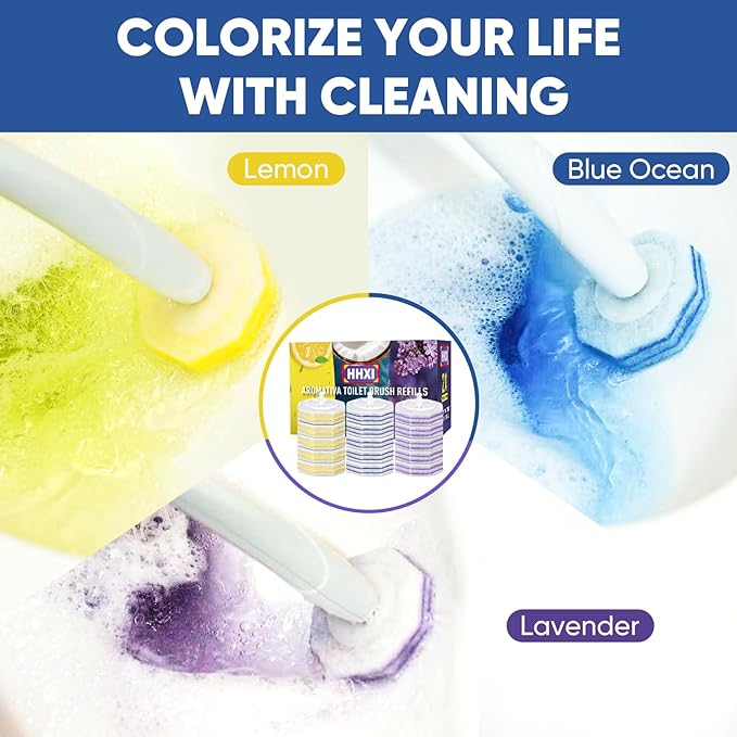 200Ct Aromative Toilet Brush Refills, Toilet Bowl Cleaner Refills, Double-Layer Cleaning Pads Added, Disposable Refill Heads for Toilet Bowl Cleaner Wands，Lemon, Blue Ocean, Lavender （Patented）