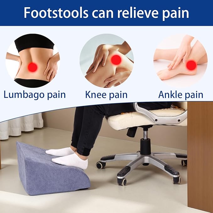 Opuvidity Foot Rest for Under Desk at Work, Ergonomic Under Desk Footrest with Washable Cover for Office, Home & Gaming Leg Elevation Pillow Blue