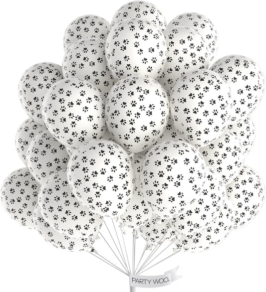 PartyWoo Paw Balloons - 12 Inch Matte White Dog Paw Print Latex Balloons | 50 Pack for Animal-Themed Parties