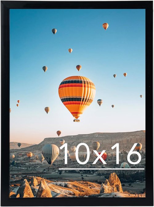 JCJMY 10x16 Picture Frame - Black Wall Hanging Frame with Shatter-Resistant Plexiglass | Versatile Mounting Options