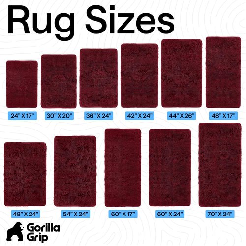 GORILLA GRIP Bath Rug Mat 30x20, Thick Soft Absorbent Chenille, Quick Dry Microfiber Mats, Rubber Backing Washable Shower Floor Rugs, US Designed Bathroom Bathmat Home Decor Accessories, Burgundy