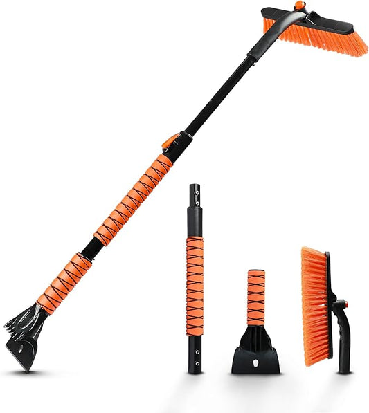 EcoNour 44.7" 3 in 1 Snow Brush for SUV, 360Â° Pivoting Extendable Long Snow Brush for Car, Snow and Ice Scrapers for Windshield with Ergonomic Foam Grip for Car Truck SUV, Winter Car Accessories