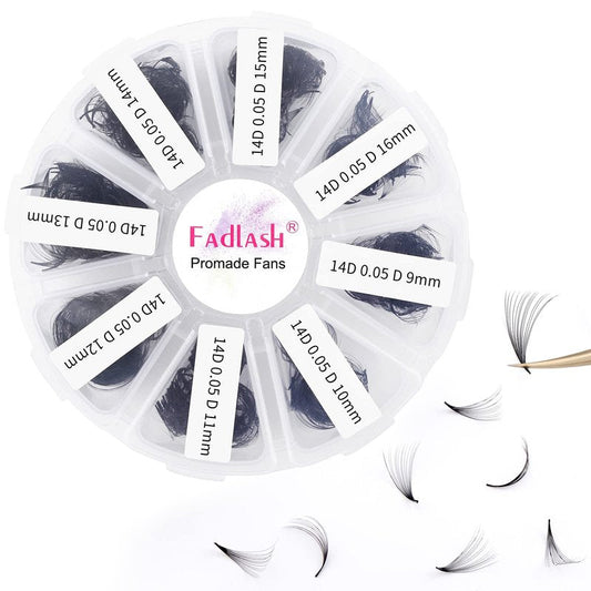 Lash Extension 1000pcs Mixed Premade Fans Eyelash Extensions D Curl Promades Eyelash Volume Lash Extensions Loose Fans Pre Made Volume Lashes Pointed Base (14D-0.05D, 9-16mm)