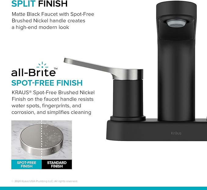 KRAUS Indy Centerset Bathroom Faucet in Spot-Free Brushed Nickel/Matte Black with 2 Handles, Pop Up Drain and Supply Lines, FUS-14102SFBNMB