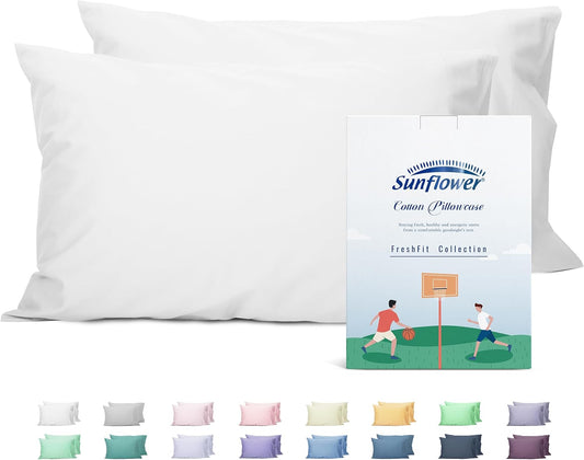 Sunflower Queen Pillowcases - Set of 2, 100% Cotton, Soft & Breathable, 20x30 Inches, Bright White