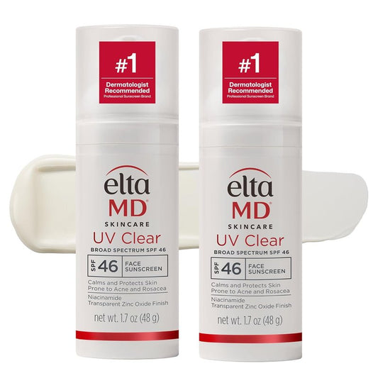 EltaMD UV Clear Face Sunscreen SPF 46 - Oil-Free Zinc Oxide Lotion for Acne-Prone Skin | 1.7 oz Pump (Pack of 2)