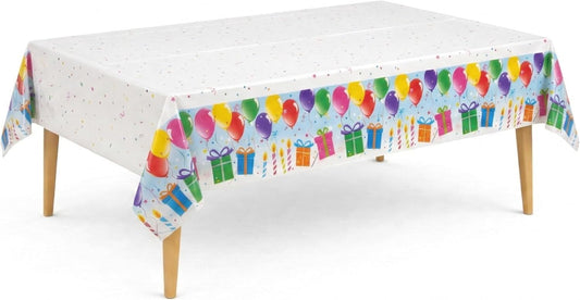Party Dimensions Table Cover - Disposable Plastic Tablecloths with Balloons & Candles Design | 54" x 96", 12-Pack for Birthday Parties