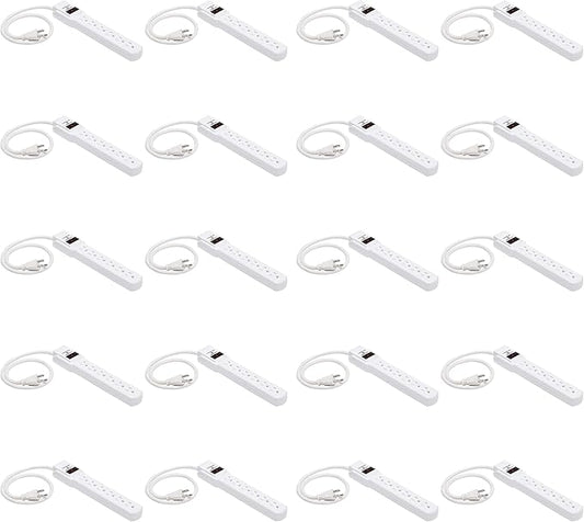 Amazon Basics 6-Outlet Surge Protector Power Strip with 200J Protection, Circuit Breaker, 2ft Extension Cord, White, 20-Pack
