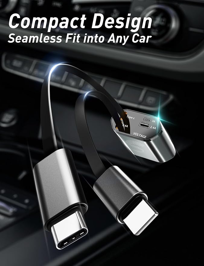 Retractable Car Charger USB C Fast Charging 120W, Car Accessories Cigarette Lighter Adapter Car iPhone17 16 15 14 13, Galaxy S26, Pixel Charger Travel Essentials Gift for Travelers, Men, Women