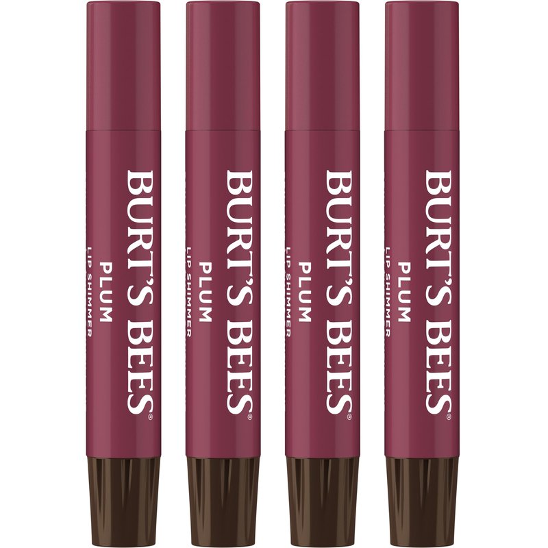 Burt's Bees Shimmer Lip Tint Set, Mothers Day Gifts, Tinted Lip Balm Stick, Moisturizing for All Day Hydration with Natural Origin Glowy Pigmented Finish & Buildable Color, Plum (4-Pack)