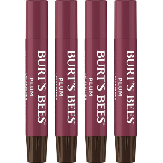 Burt's Bees Shimmer Lip Tint Set, Mothers Day Gifts, Tinted Lip Balm Stick, Moisturizing for All Day Hydration with Natural Origin Glowy Pigmented Finish & Buildable Color, Plum (4-Pack)