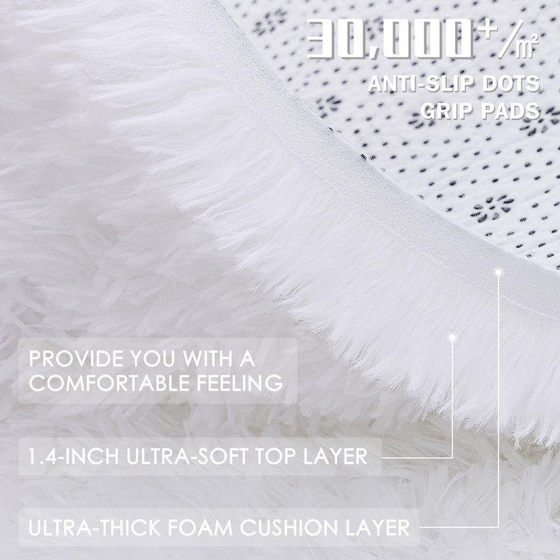 OLANLY 9x12 Machine Washable Large Area Rugs for Living Room, Bedroom, Soft Fluffy Shaggy Bedside Rug, Indoor Floor Carpet for Kids Girls and Boys, Dorms, Nursery, Home Decor Aesthetic, White