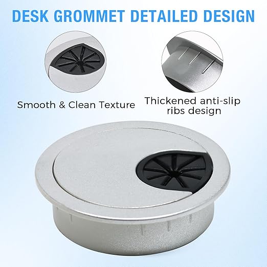 BOPOREAE Desk Grommet 2" (50 mm), Desk Cord Hole Cover, Cable Grommet ABS Plastic, Desk Hole Grommet for Office and Home Table Cable, Detachable Cable Cord Organizer (Silver Sand 8 Pcs)