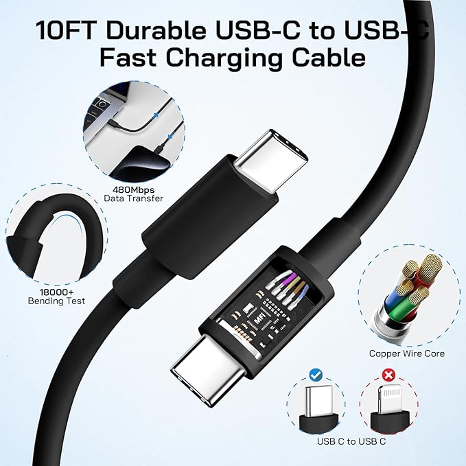30W USB C i Phone 17 16 15 Charger Fast Charging, 2PACK Wall Charger for iPhone 16 15 Pro Max Charger Cord 10FT Fast Type C Block for iPhone 17 Pro Max/17 Air/16/15 Plus/15 Pro Max,i Pad Pro, Black