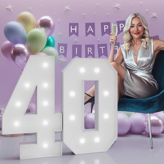 Number 40 Marquee Light Up Sign - 3 Feet Tall 40th Birthday Decorations for Men & Women