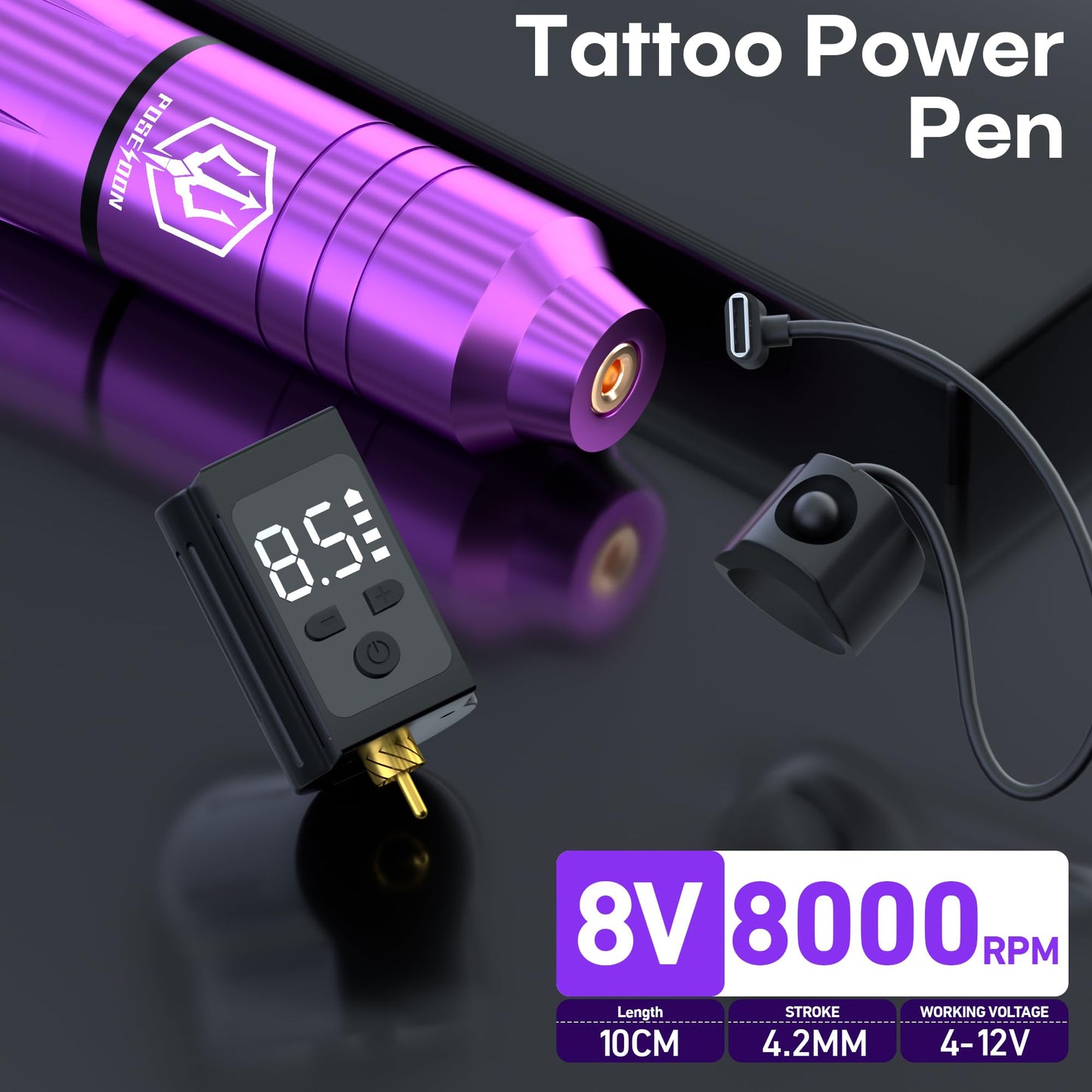 POSEIDON Wireless Rotary Tattoo Machine Kit with 20 Tattoo Cartridge Needles & Ink Set | Professional Portable Tattoo Pen Gun for Beginners | Complete Starter Supplies (TK201)