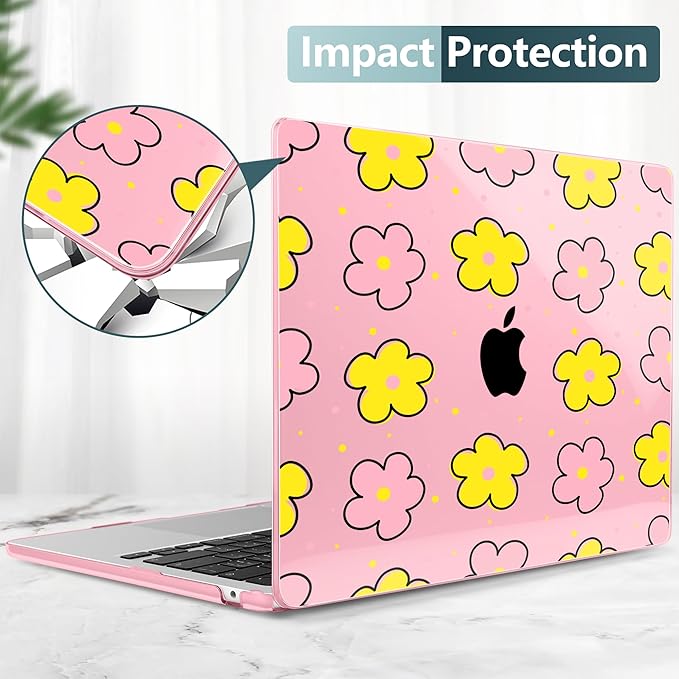TWOLSKOO Compatible with MacBook Air 13 inch Case M5 2026 M4 2025 M3 M2 2024-2022 A3449 A3240 A3113 A2681, Plastic Hard Shell & Keyboard Cover for MacBook Air 13.6 inch Case, Cute Pink Flowers