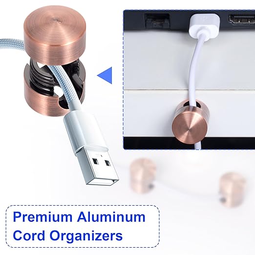 SmallCat 2 Sets Charger Holders for Cords, Red Bronze Color Adjustable Cable Anchor Holders, Adhesive Metal Cord Clips, Cable Management Wire Organizers for Desk, Office, Nightstand